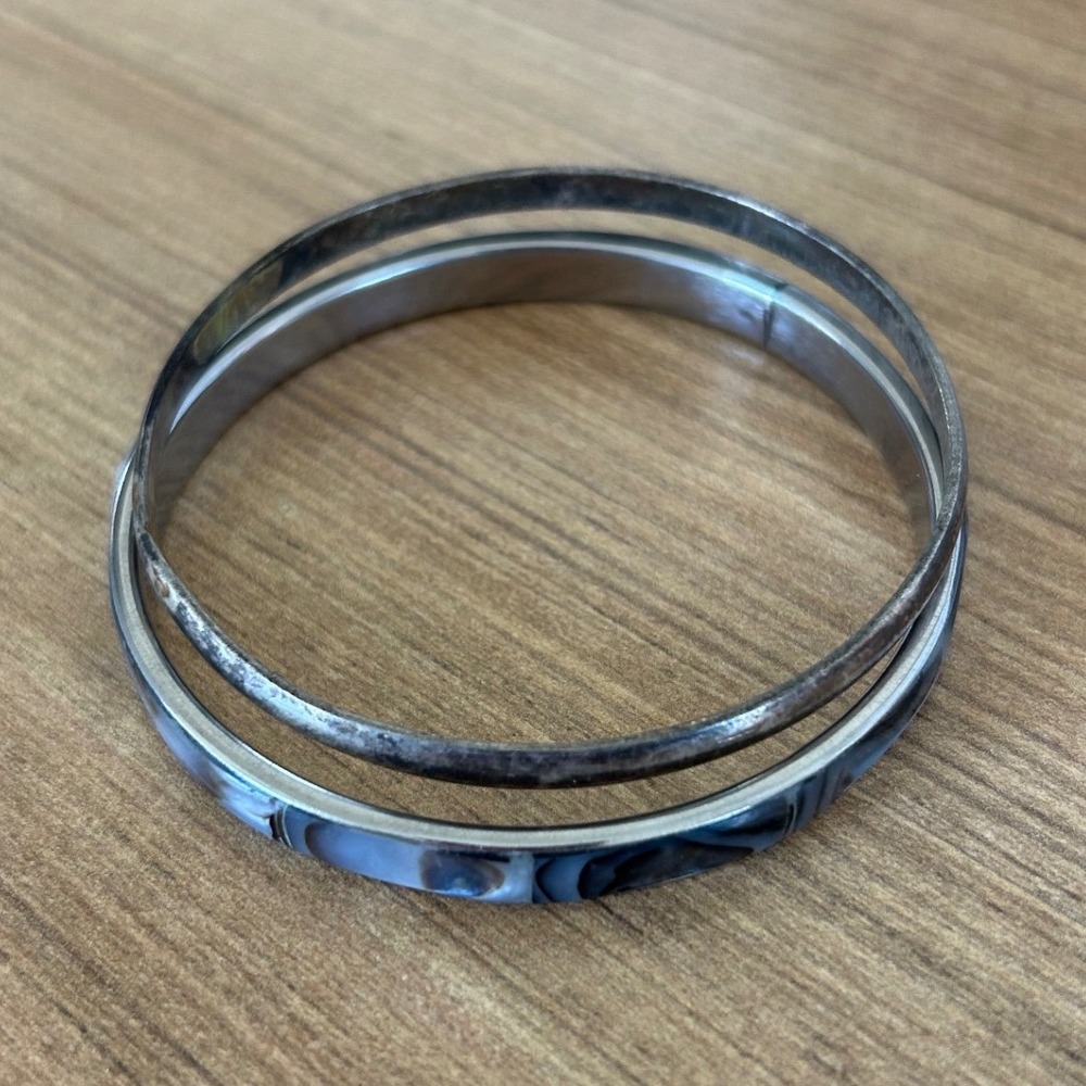 Vintage Bangle Bracelet Lot of 2 Womens Silver Tone Boho Coastal Stacking